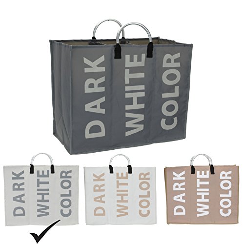 Wäschesammler 3 Fächer Beige Wäschetruhe Wäschesack Wäschenetz Wäschekorb Wäschesortierer