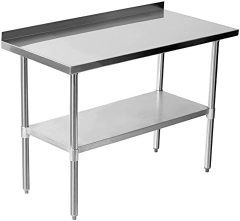 QuattroValue Line Stainless Steel Catering Wall Bench. 1200mm Wide, Heavy Duty, Polished Prep Table For Working Kitchens, Cooking, Restaurants, Commercial & Medical Uses.