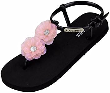 YUCH Lady Sandals Flower Flat Bottomed Toed Casual Slippers,Pink,35