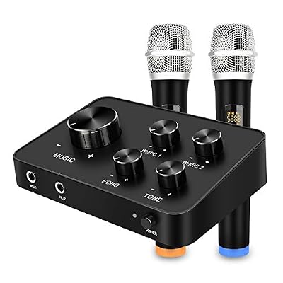 Rybozen Ensemble de système de mixage mixer de microphone portable karaoké, avec double micro sans fil UHF, entrée/sortie HDMI et AUX pour karaoké, cinéma maison, amplificateur, haut-parleur