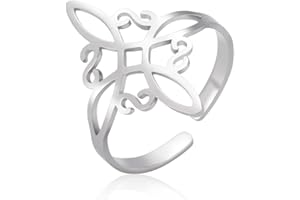 kkjoy Bague Ouverte en Acier Inoxydable avec Noeud de Sorcière Anneaux avec Nœud Celtique Ajustables à Doigt Ouvert pour Femme