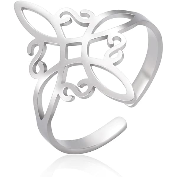 kkjoy Heidense heksenknoop roestvrij staal opengewerkte ring Wicca symbool magische knoop 4-punts Keltische knoop voor vrouwen meisjes, Roestvrij staal, Geen edelsteen