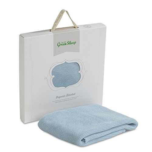 The Little Green Sheep Organic Knitted Baby Blanket (Blue)