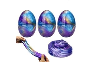 Luclay Galaxy Fluffy Slime, 3pcs Easter Colorful Soft Egg Slime Putty Magic DIY Clay Stress Relief Toy No Borax and Scented for Children and Adults