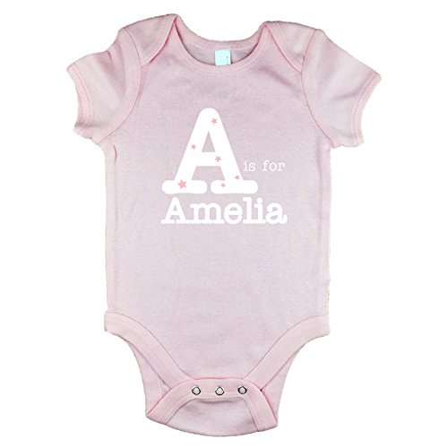 Personalised Alphabet Name Baby Vest Baby Grow Bodysuit Onesie for Girls (3-6 Mths, Pink)
