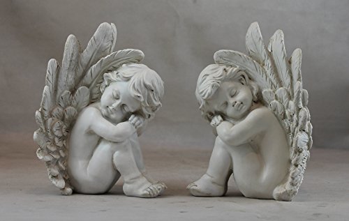 Deko Engel 2 er Set Weiß Himmelsbote Dekofigur Grabschmuck Gartenfigur Grabdeko
