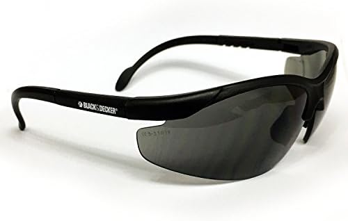 Black &amp; Decker Slim High Quality Safety Eyewear Black Small Frame With Smoke Lens Anti - Scratch Protective Glasses Temple Length Adjustment 9.75 Base Curve 65mm x 20mm x 115mm