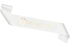Bliceon Mummy to Be Sash - White Foil Satin Baby Shower Sash, Party Favor for Expecting Moms - Baby Party Celebration Supplies