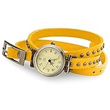 Taffstyle Vintage Damen-Armbanduhr Wickeluhr Leder Analog Vintage Designer Retro Look Uhr Wickelarmband Gelb Gold