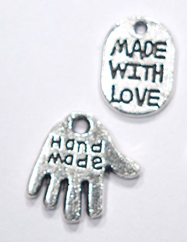 Hand made Anhänger 30 Stück im 2 er Mix Händchen & Ovale silber Charms DIY