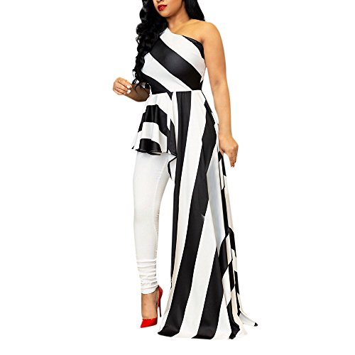 Preisvergleich Produktbild Yallylunn Frauen Sexy Mantel Schulterfrei Party Clubwear Einzelne Streifenkleid Schulterfreie Schulter Boho Strandurlaub Sommerkleid Ballkleid Kaftan
