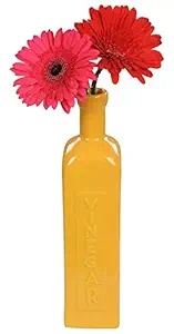 Woodenlave Decorative Ceramic Flower Vase Pot for Living Room Office Home Corner Vases for Indoor Plants Latest Flower Designer Planting Vase for Home Decoration - (6.5 x 6.5 x 28 cm, Yellow)