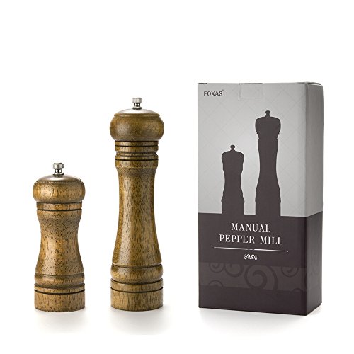 Eicheholz Pfeffermühle Salzmühle Gewürzmühle FOXAS mit Keramik Mahlwerk 2er-Set (8-inch& 5-inch) - 2