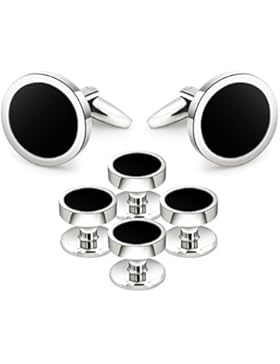 Mr.Van Klassisch Business Herren Manschettenknöpfe, Hemd Cufflinks Mode Schwarz Onyx Runde Manschettenknopf für...