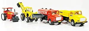 Jack Royal Construction Kit - Type 5 - JCB-Road Roller(White)-TLC Tanker(Red)-TLC Truck(Blue) Set of 4