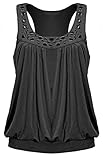Ca. 69 cm lang Damen Tanktop - Beach Top - Tank Tops mit Nieten - Ringertop - Ringerrücken - Runder Halsausschnitt - TShirt - 5002 - Schwarz