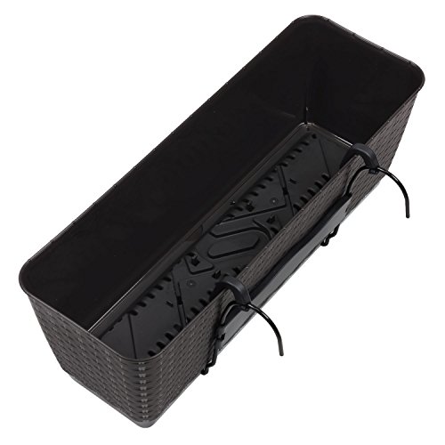 3 x Blumentopf Blumenkasten Balkonkasten Rattan Optik inkl. Untersetzer Halterung braun L 50 cm Ratolla - 4