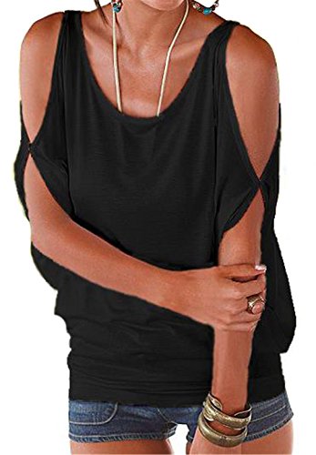 Hippolo Frauen trägerlosen Fledermaus Lose T-Shirt Casual Jacke (XXL, Schwarz)