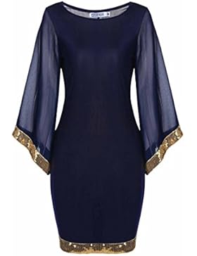 Meaneor Damen Abendkleider Partykleid mit Pailletten an Ärmeln und Saum Rundhalsausschnitt slim fit Ballkleid