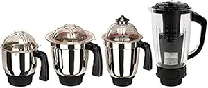 SilentPowerSunmeet Set of 4 Mixer Jar 3 Stainless Steel and 1 Juicer Jar (Chutney, Dry Grinding jar, Liquid Blending and Juicer Jar)|Standard Mixer Jar|Kitchen Tools|Mixer Grinder Steel jar with lid(Steel Black)