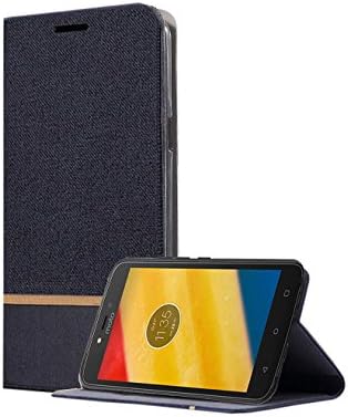 Moto C Case, Wellci Ultra Slim Recessed Card Slots Design Folio Flip Cover Case For Motorola Moto C (Black)