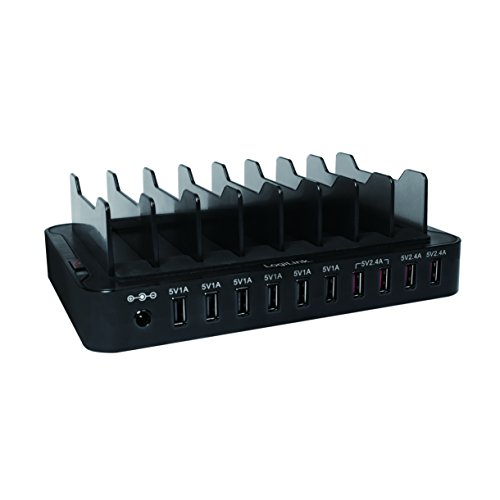 LogiLink PA0141 Fast Charge USB Multiport Ladegerät/Ladestation, 10-Port, 5V/66W mit eingebautem Intelligent-IC schwarz