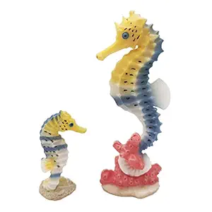 E.YOMOQGG Seahorse Aquarium Decor for Fish Tank, 2 PCS Artificial Seahorse Polyresin Figurine Ornament, Seahorse Toy Set Safe for Teaching Model for Kids