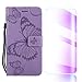 Produktbild Galaxy A9 2018 Hülle, The Grafu® PU Leder Hülle mit Frei Hartglas Displayschutz, Schmetterling Muster [Standfunktion] [Kartenfach] Schutzhülle für Samsung Galaxy A9 2018, Violett