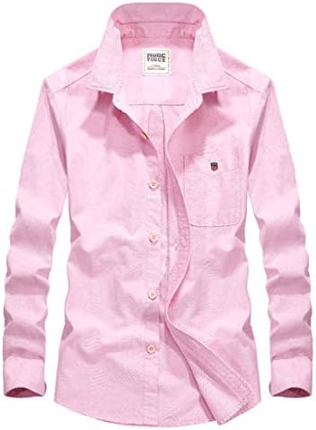 SK Studio Men's Regular Fit Long Sleeve Spread Collar Solid Color Cotton Button up Shirt