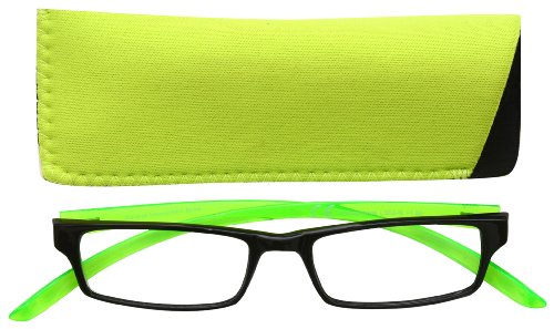 OPULIZEUV Reader Black Bright Green Neck Specs Reading Glasses Mens Womens UVR021 +2.50