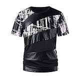 Yvelands Herren Männer T-Shirts Sommer Casual Gedruckt Patchwork Rundkragen Hemd Kurzarm Top Bluse(Schwarz,CN-2XL)
