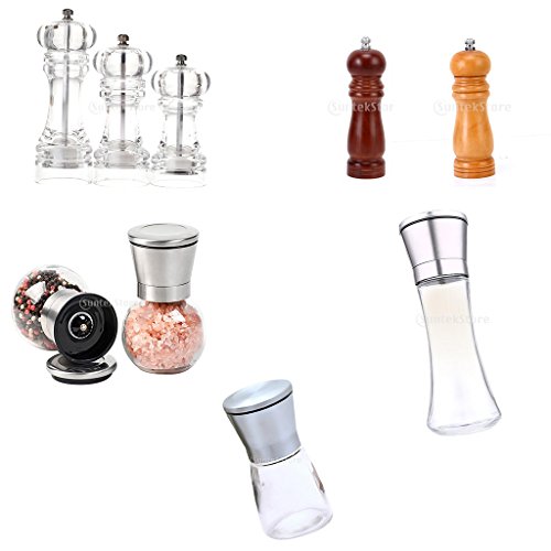 Verstellbare Edelstahl Acryl Pfeffermühle Gewürzmühle Salzstreuer Mühle – Rose Red, 7 Inch - 8
