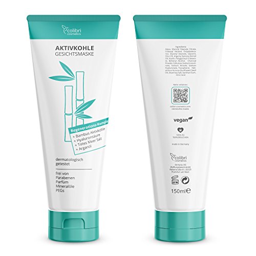Aktivkohle Gesichtsmaske mit Detox Effekt – Reinigt die Poren und verwöhnt das Gesicht mit Totes-Meer-Salz, Arganöl, Hyaluronsäure und Bambus Aktivkohle, Tiefenreinigung Maske zur Entgiftung der Haut – 150 ml von colibri cosmetics / Naturkosmetik made in Germany - 5