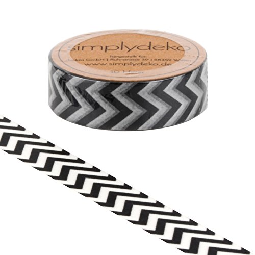 Simplydeko Washi Tape STREIFEN und KARO - Super Auswahl (Masking Tape, Bastel-Klebeband) Washi-Tape und Maskingtape (Schwarz gezackt (15mm breit - 10 Meter))