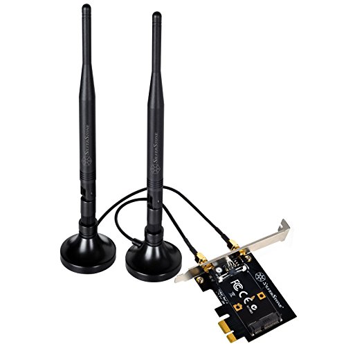 SilverStone SST-ECWA1 - Adapter Karte Mini PCI-E zu PCI-E + 2x Dual Band (2.4GHz 3dBi/5GHz 5dBi) MIMO Antenne mit rundem Magnetfuß, Kabellänge: jeweils 1,50 Meter
