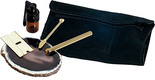 Schnupf Set Schnupftabak Etui in Gold mit Achatscheibe und Dosierer (Kleine Scheibe)