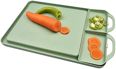Kitchen Chopping Board with 2 Trays, Multifunctional Wheat Straw Cutting Board ECO Friendly for Vegetables, Meat, Fruit, Bread, Other Food by Kayear Light Green