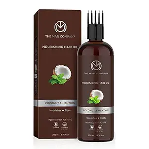 The Man Company Coconut Nourishing Hair Growth Oil with Menthol | For Thick, Soft and Strong Hair | Reduces Hair Fall | Comb Applicator Bottle for Men and Women - 200ml