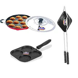 Apeiron Non-Stick| Appam Red Uttapam Sandwich Toaster | Bakelite Handle | Handle Lock in Sandwich Toaster | Pack of 3