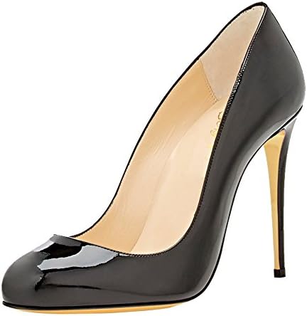 SexyPrey Women's Big Size Round Toe High Heels Solid Formal Stiletto Court Shoes Black Patent Uk3.5