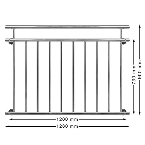 Homelux FB128G Edelstahl V2A Französischer Balkon Geländer Fenstergitter Balustrade 128 x 90 cm Glänzend - 5