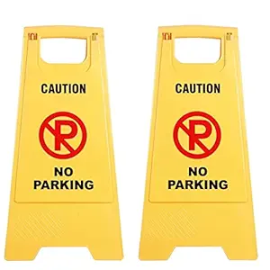 Mitrin No Parking Sign Board, (Pack of 2), Caution Sign Board, Yellow sign Stand, No Parking stand, No Parking Board, Parking Cones, Parking Barrier.