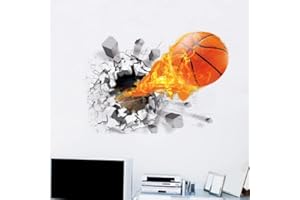 YIYAO Autocollant Mural de Basket-Ball 3D Brisé Mur de Basket-Ball Stickers Muraux TV Fond Amovible Salon Chambre Décoration Stickers Muraux Garçons Chambre