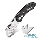 Cúter Plegable, 50 PCS Hojas Afiladas Reemplazadas, Cuchillo y Navaja Plegable M