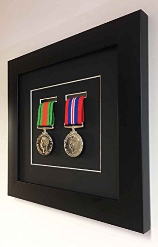 Kwik Picture Framing Ltd Medal Frame 3D Box Display Frame for 2x World War Military Single Medal in Black Frame - Black Mount