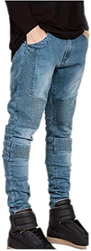 Men's Skinny Runway Distressed Slim Stretcher Hip Hop Pants Wash Black Jeans Blue 32