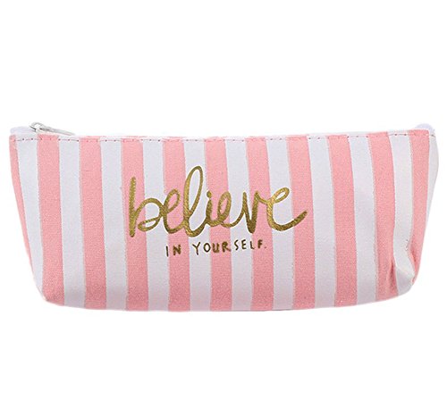 Book's Cover ofHosaire Trousse à crayon Style rectangle motif Rayures verticales de devise believe in yourself Toile Stylo Sac de rangement fermeture éclair pour des Crayons ou des Cosmétiques