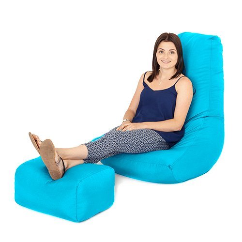 Turquoise Water Resistant Outdoor Gaming Bean Bag Highback Lounger Chair and Footstool