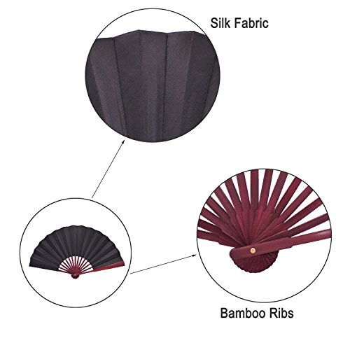 KAKOO Großer Fächer Stabiler Handfächer mit Bambusgriff Tanzfächer Sommer Lüfter Herrlicher Klappfächer für Feste Hochzeit Geschenk Party Zubehör DIY Wohnzimmer Dekofächer - 5