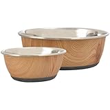 Cajou Antirutsch Napf-Set 2 x 300 ml Futternapf und Wassernapf für Katzen und kleine Hunde Holzoptik